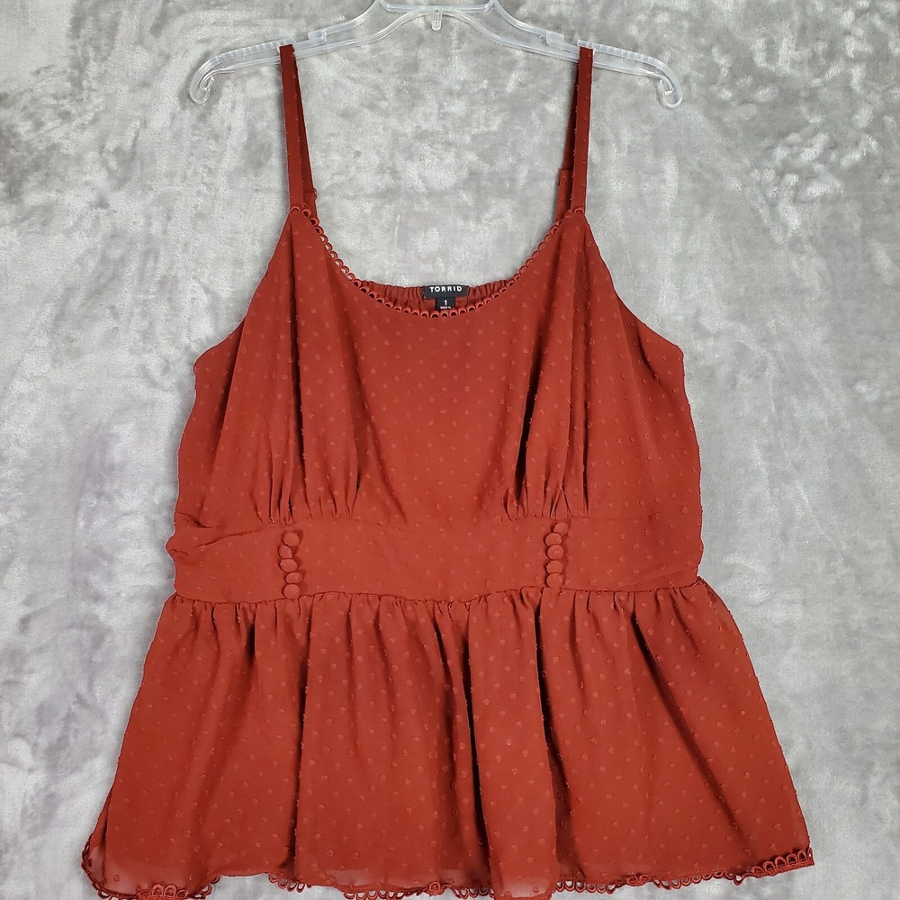 Torrid Babydoll Cami Top Women 1X Rust Swiss Dot Smocked Peplum Fairy Grunge Y2K